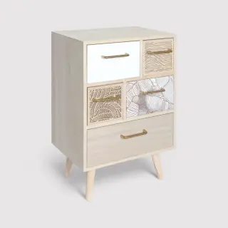 Ximenia - Cassettiera multiuso boho chic con 5 cassetti