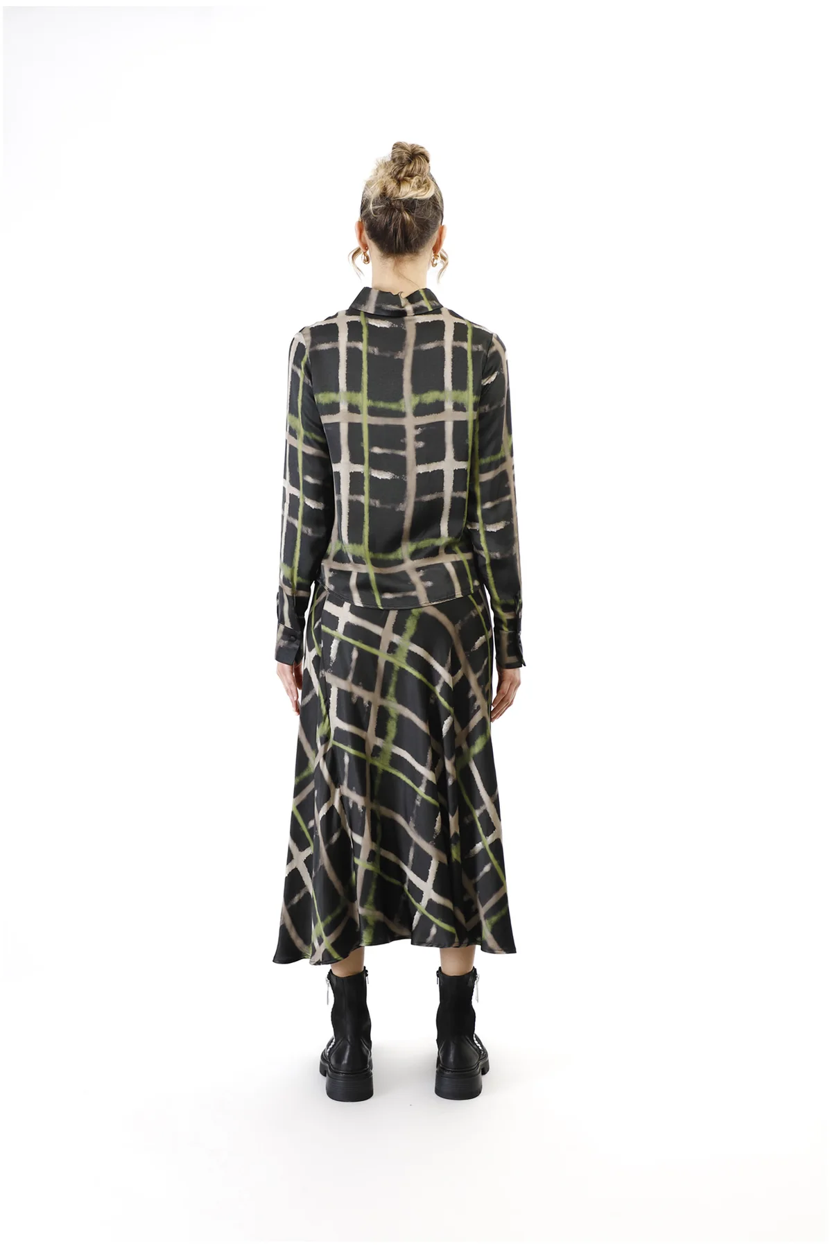 Camicia stampata con nodo check pistacchio - vista 2