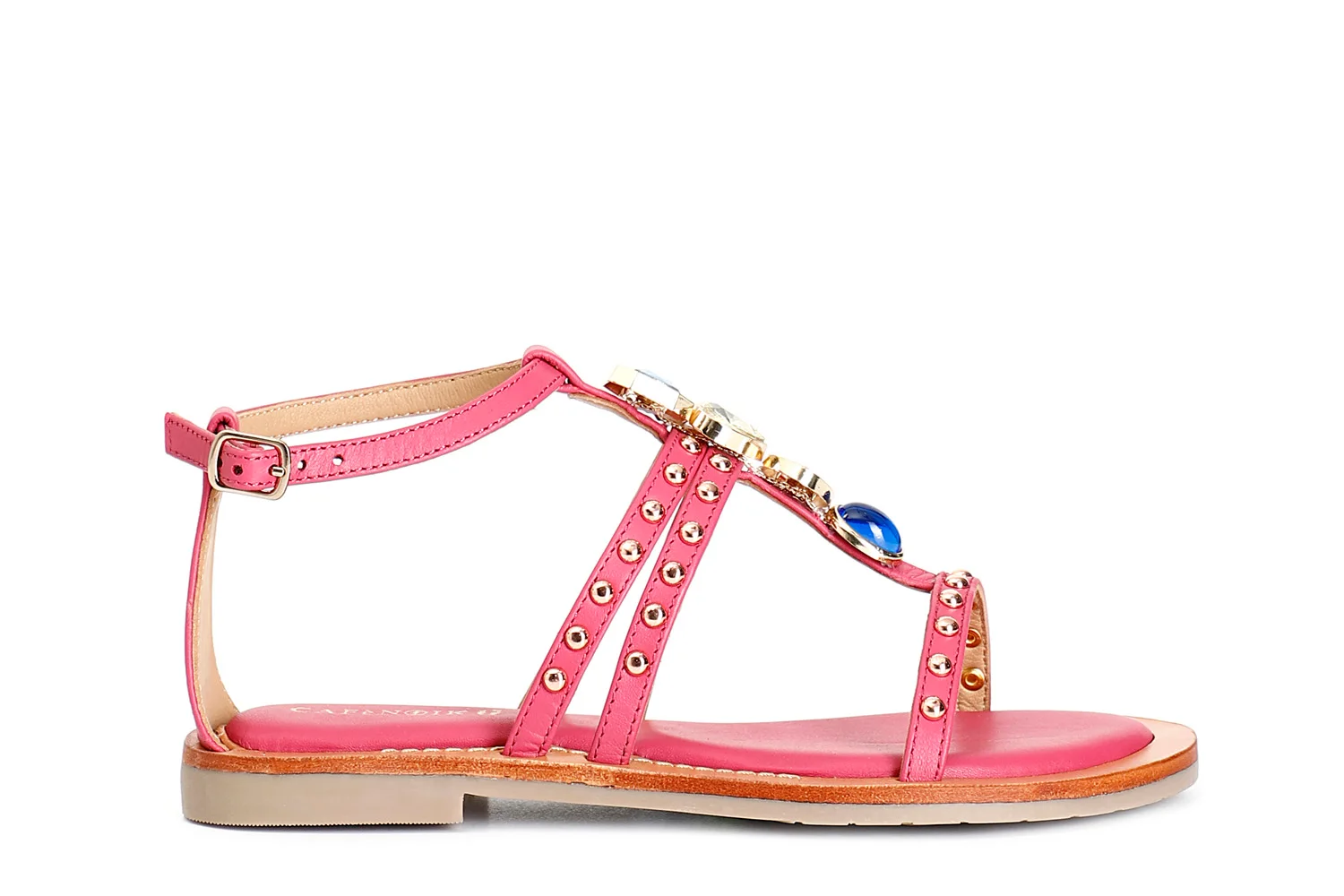 Sandali a "t" in nappa con accessorio fuxia