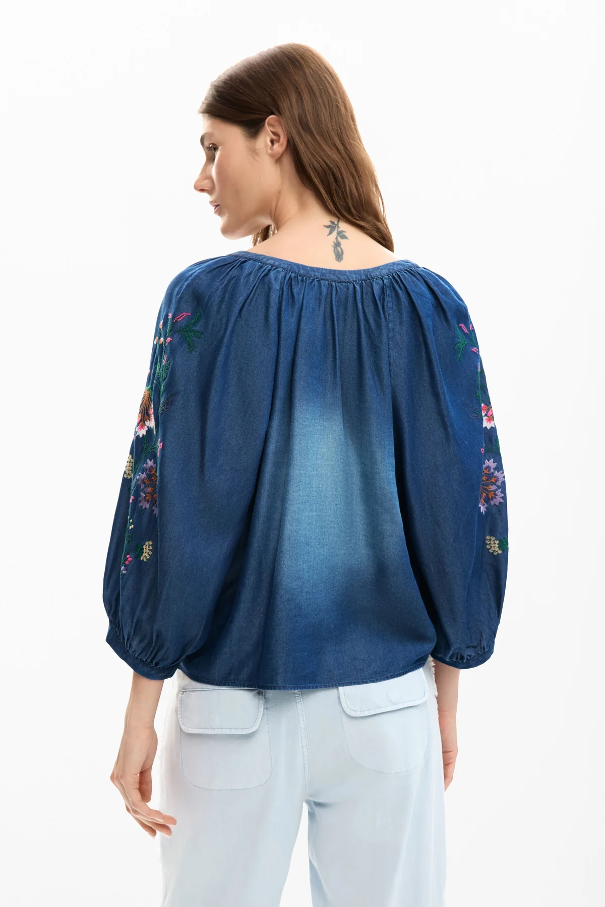 Desigual Camicia Maniche Lunghe Donna Blu Ricamo - vista 3