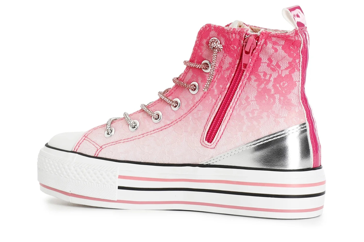 Sneakers mid pizzo degradé con lacci strass fuxia - vista 2
