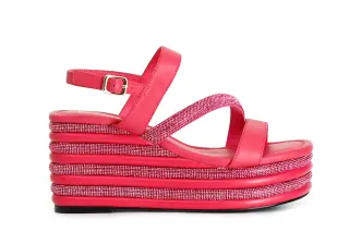 Sandali Asimmetrici Strass e Nappa con Zeppa