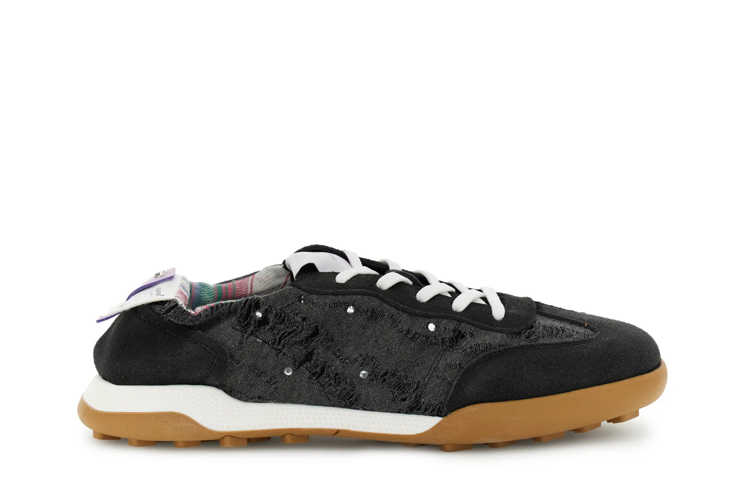 Sneakers allacciate in tessuto e pelle scamosciata