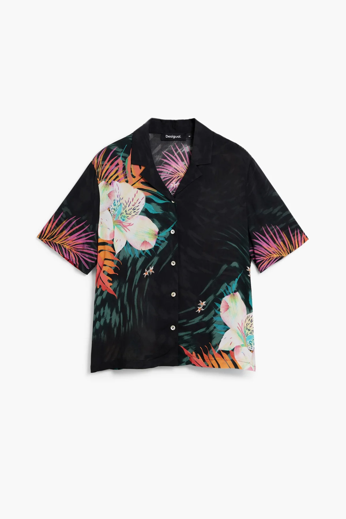 Camicia Maniche Corte Donna Nera con Stampa - Desigual - vista 4