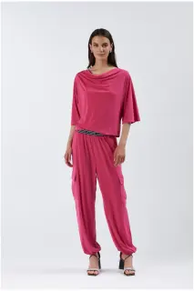 Blusa con scollatura drappeggiata fuxia
