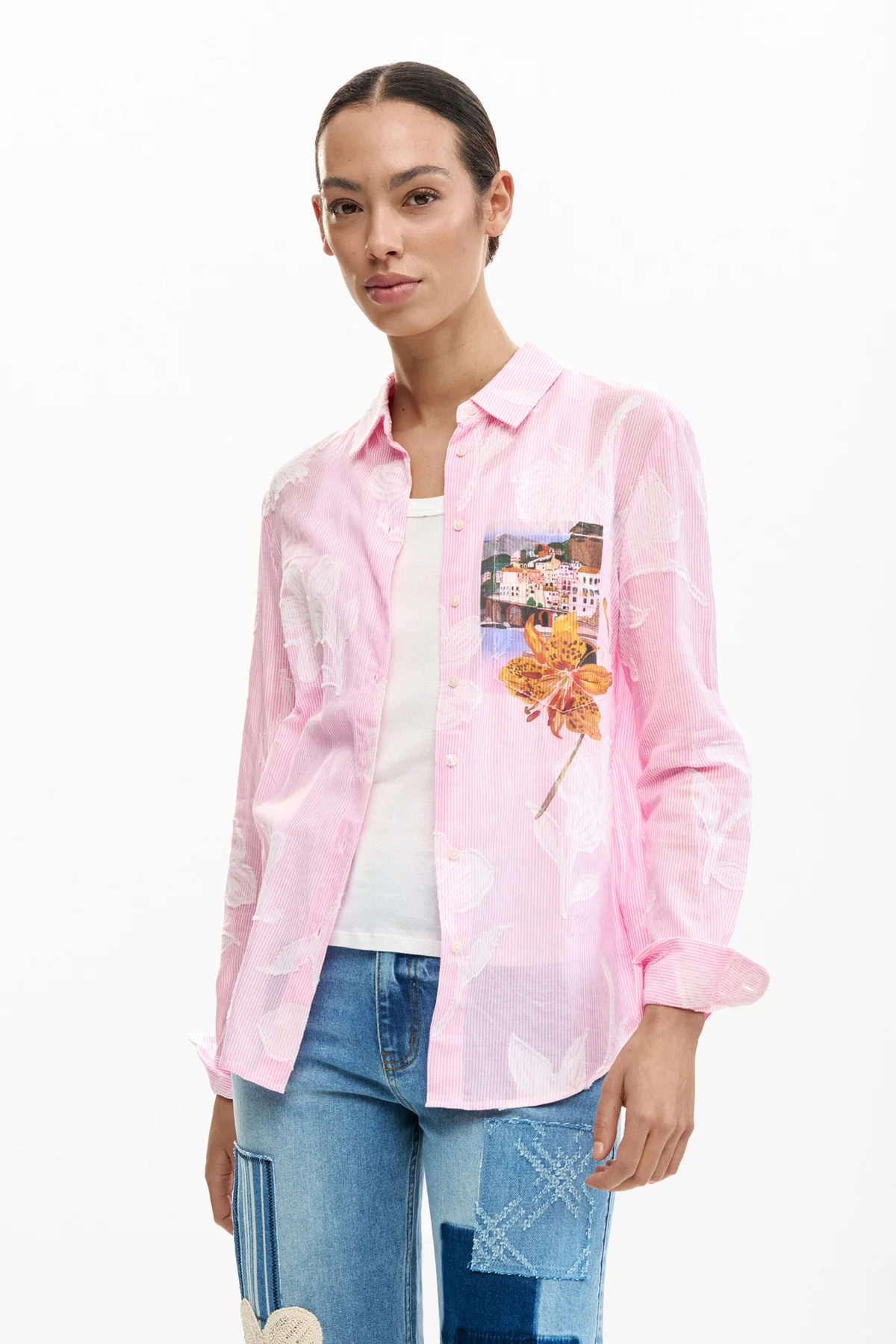 Camicia Maniche Lunghe Donna Rosa Stampa Logo - vista 2