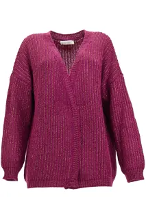 Cardigan aperto con lurex magenta