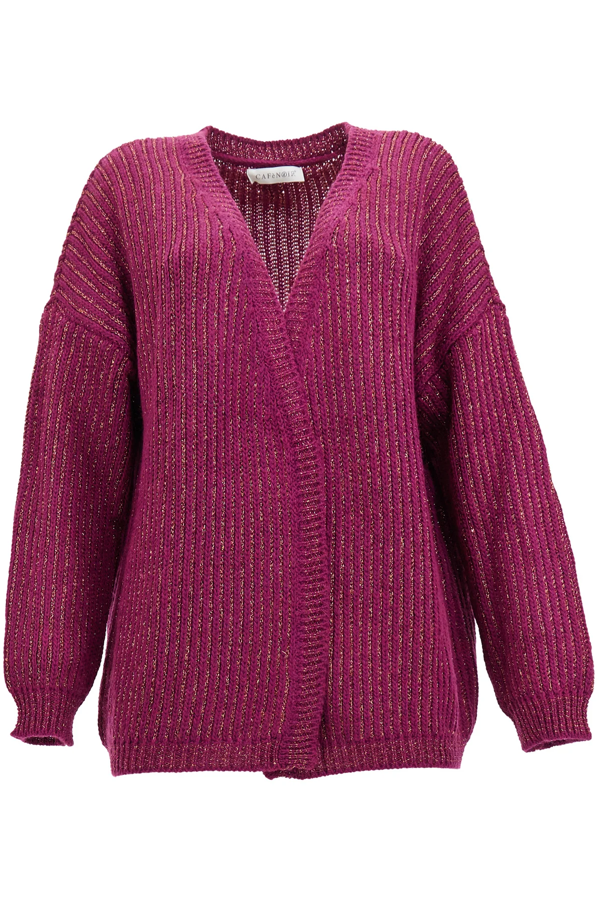 Cardigan aperto con lurex magenta