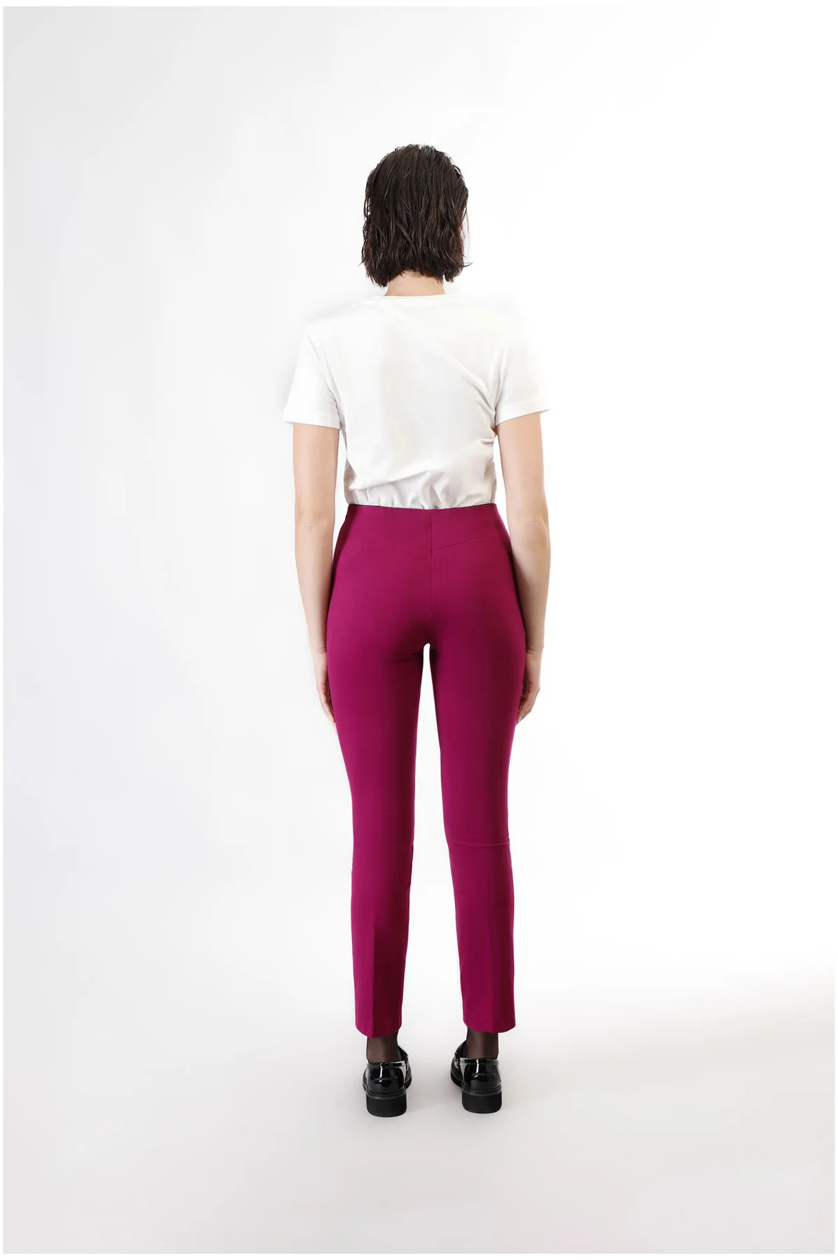 Pantaloni a sigaretta con vita elastica magenta - vista 2