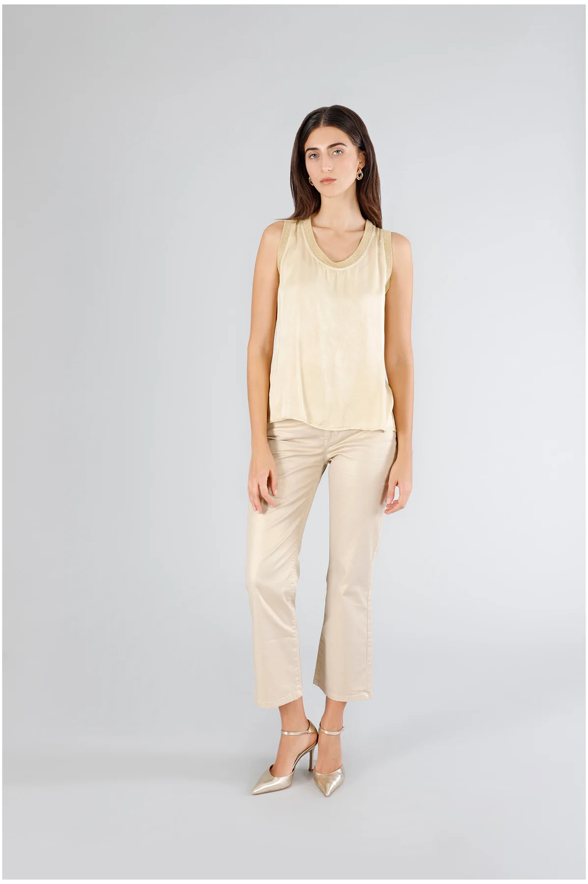 Top Smanicato in Satin Burro CafèNoir