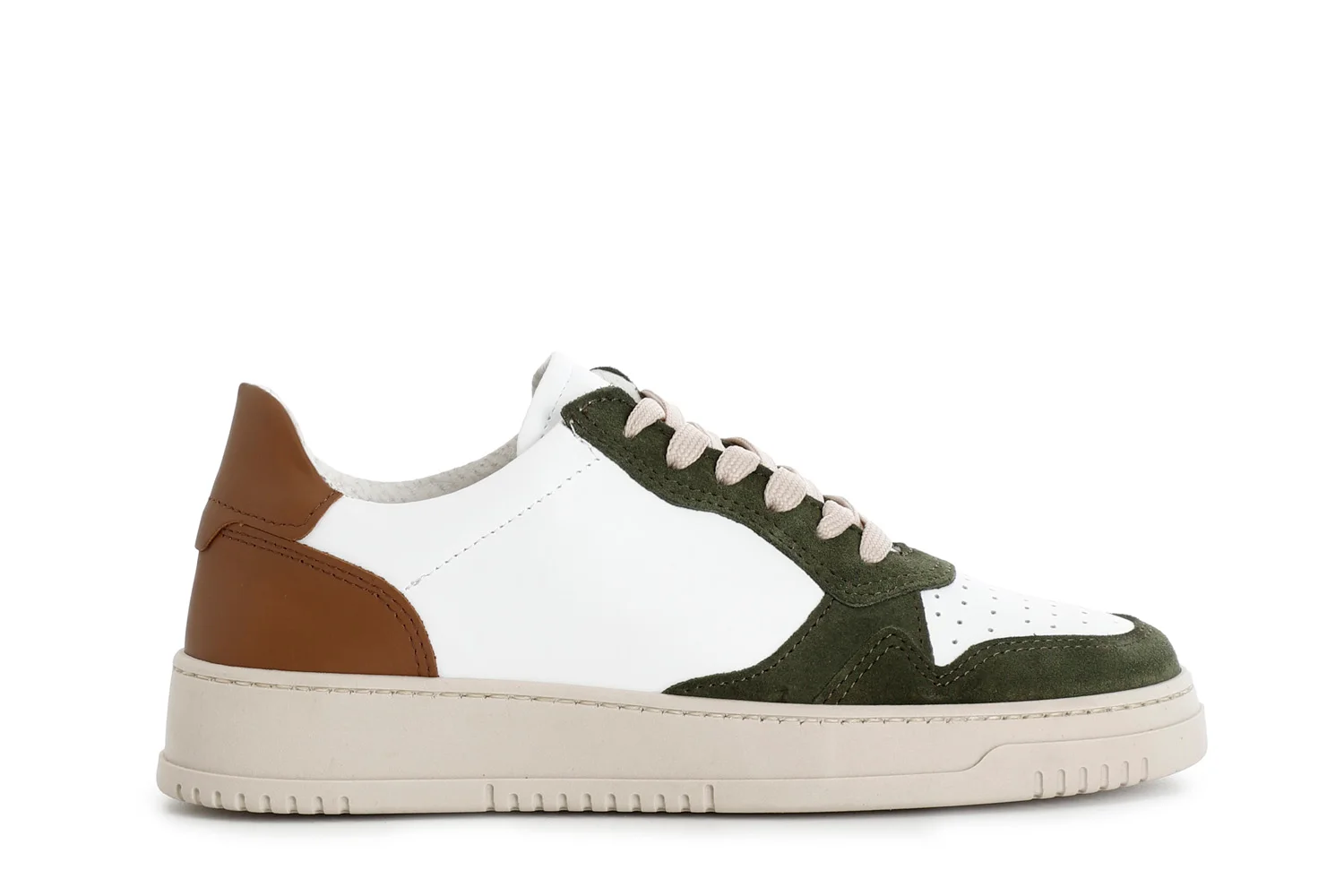 Sneakers da uomo allacciate in pelle e camoscio multiverde