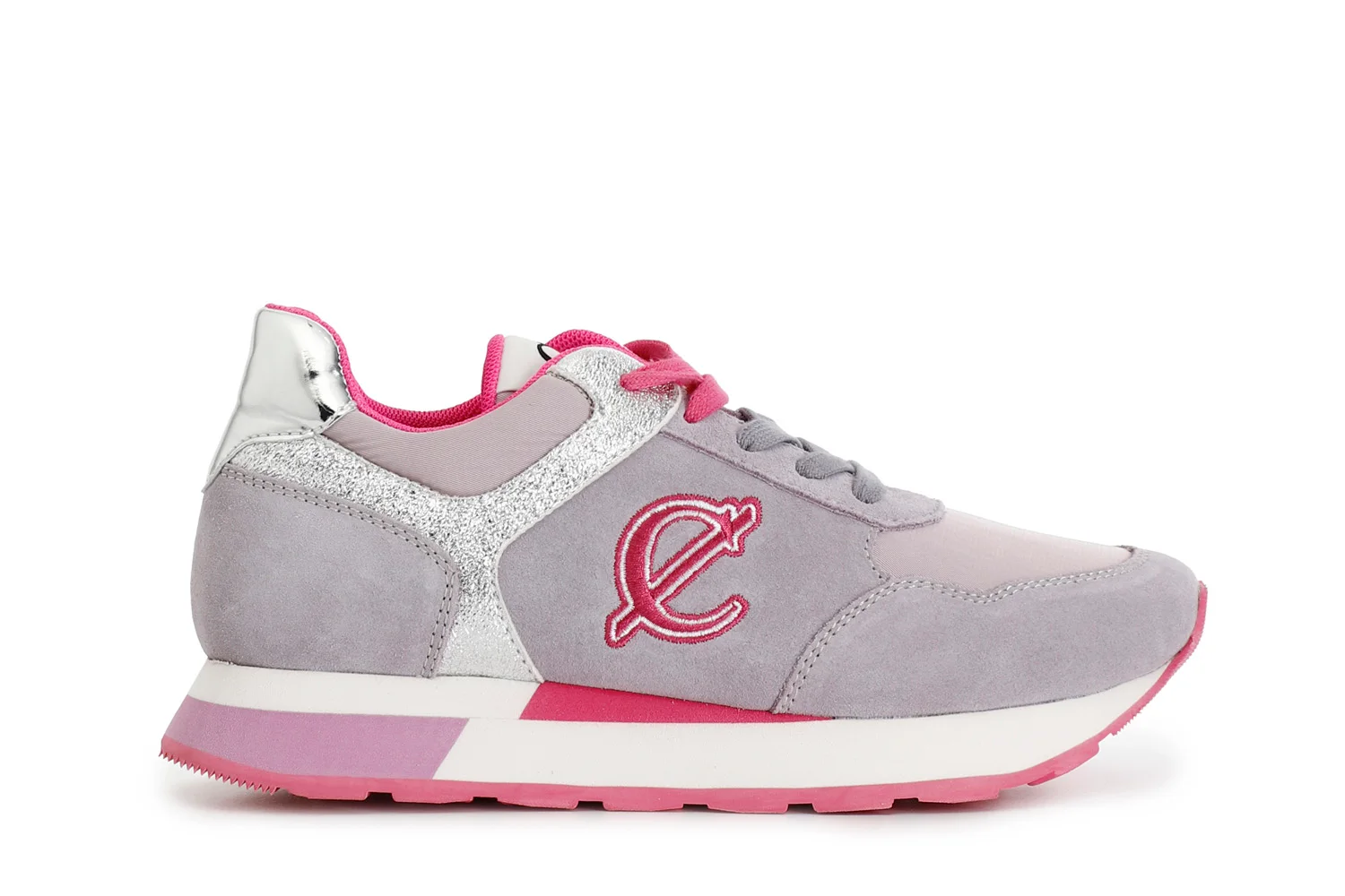 Sneakers in Pelle Scamosciata e Tessuto con Glitter