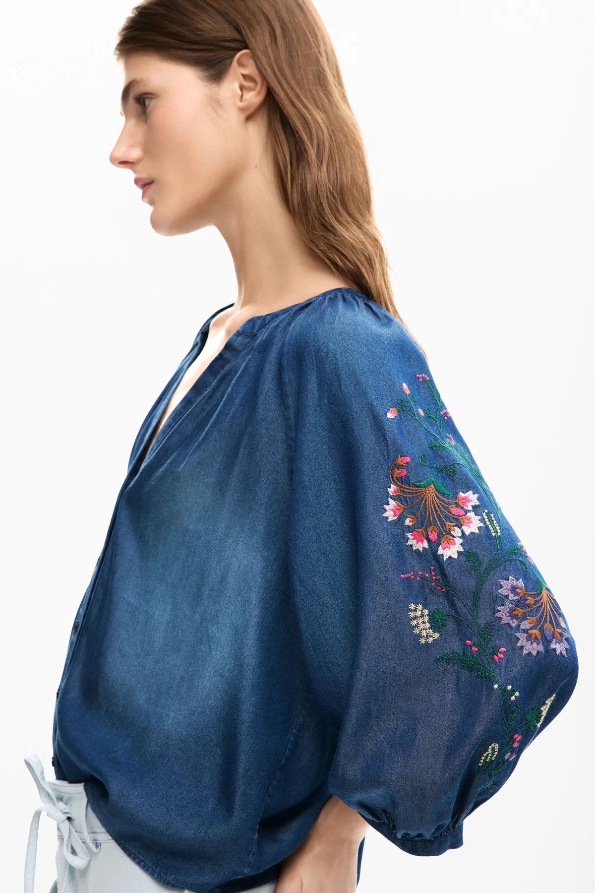 Desigual Camicia Maniche Lunghe Donna Blu Ricamo - vista 2