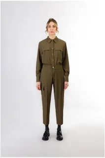 Pantaloni Cargo con Vita Elasticata