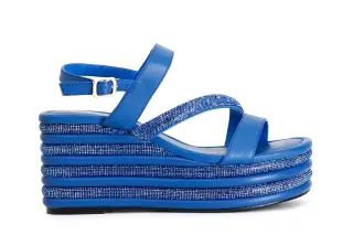 Sandali Asimmetrici Strass e Nappa con Zeppa