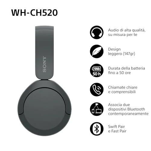 Cuffie Wireless Sony WH-CH520 - Suono di Qualità e Comfort - vista 4