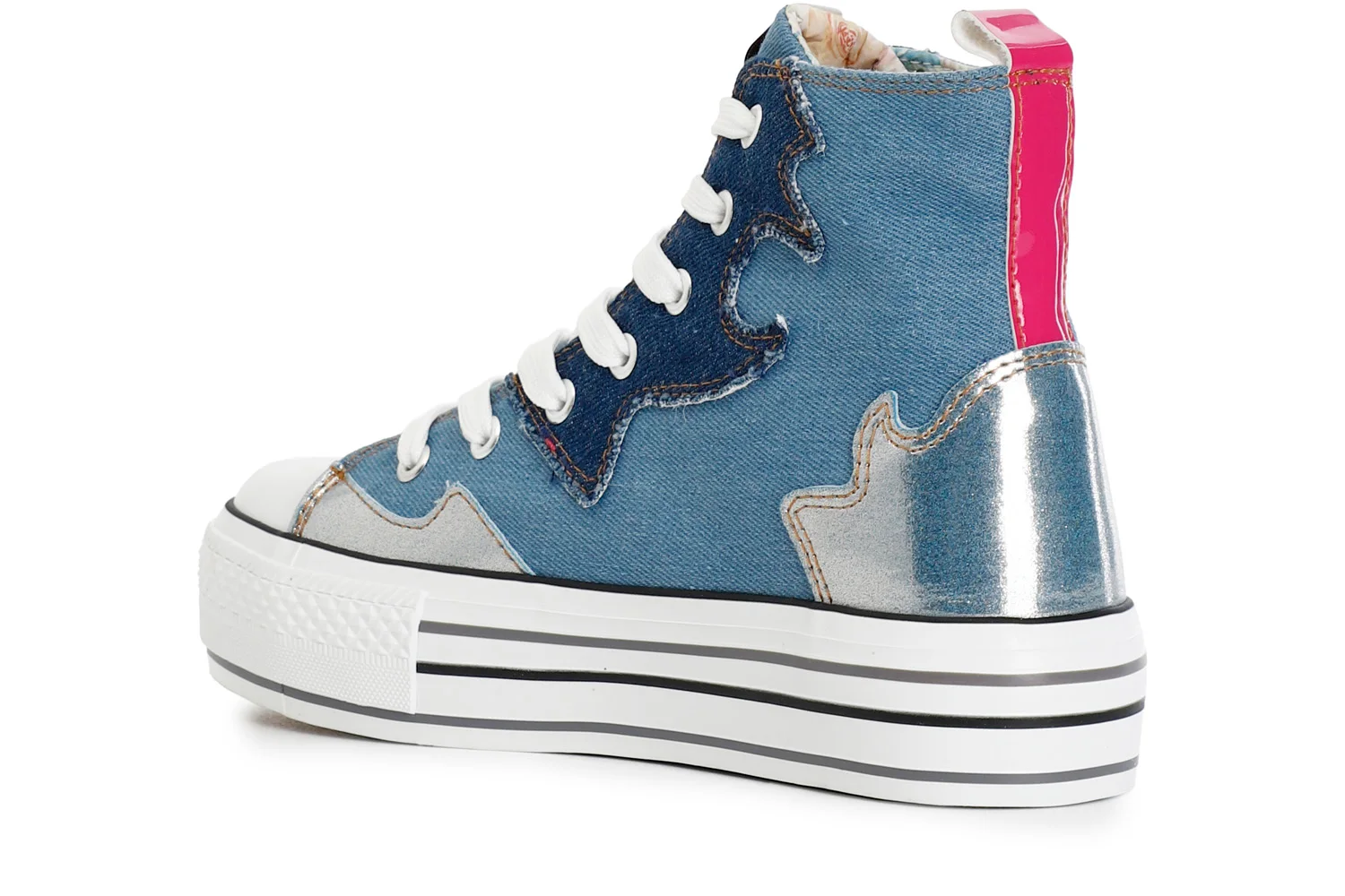 Sneakers mid in tessuto jeans con strass - vista 2
