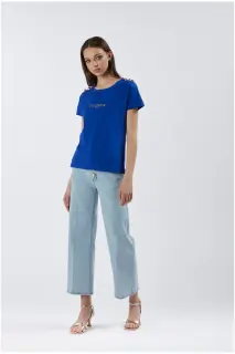 T-shirt manica corta con bottoni e stampa logo