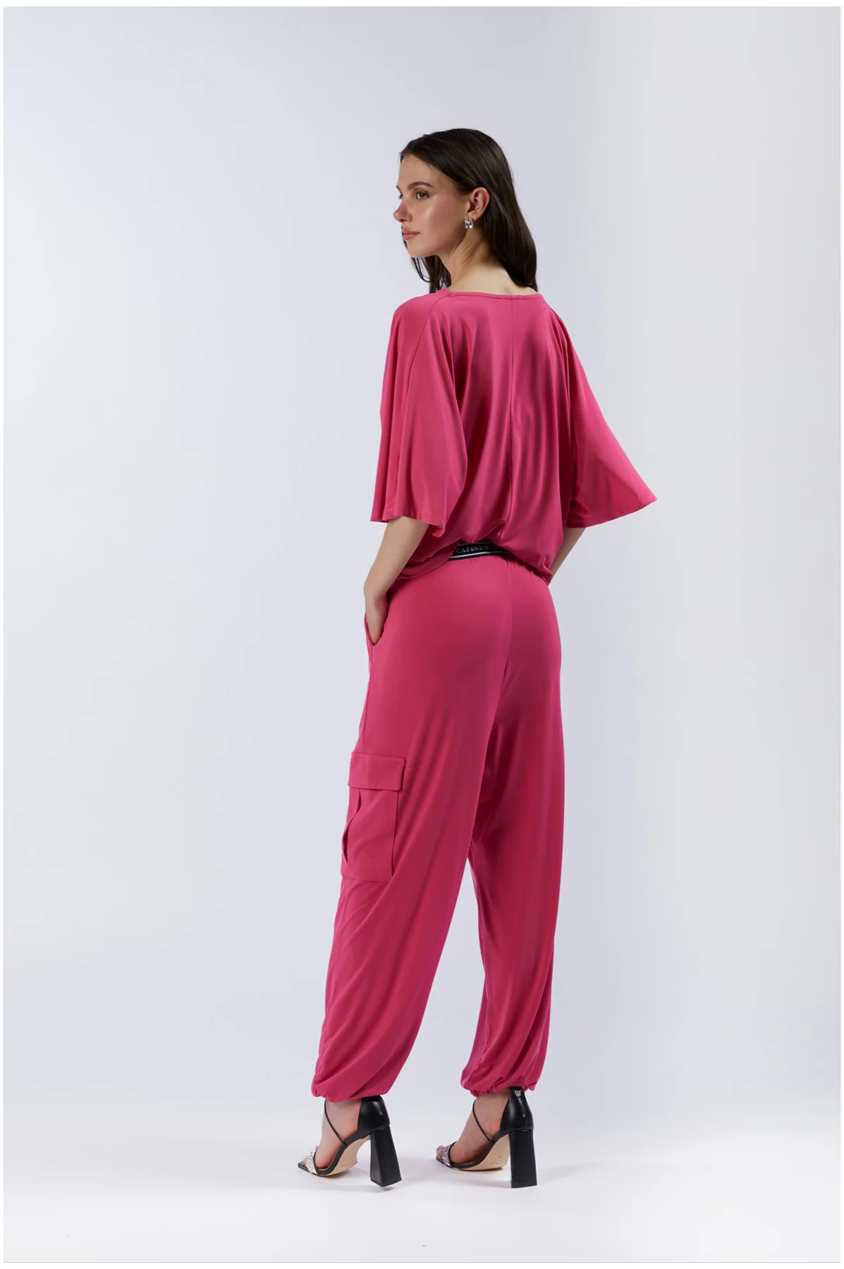 Blusa con scollatura drappeggiata fuxia - vista 2