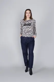 Maglia girocollo stampata con strass
