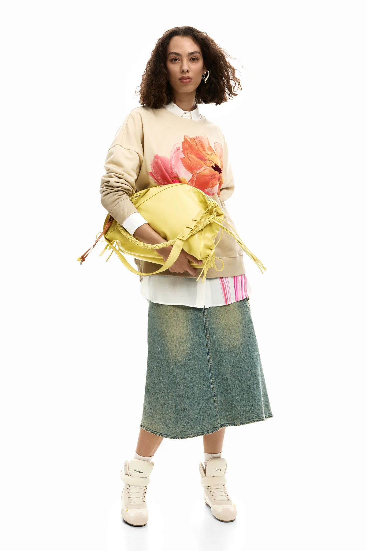 Desigual Borsa a Tracolla Donna Gialla Logo