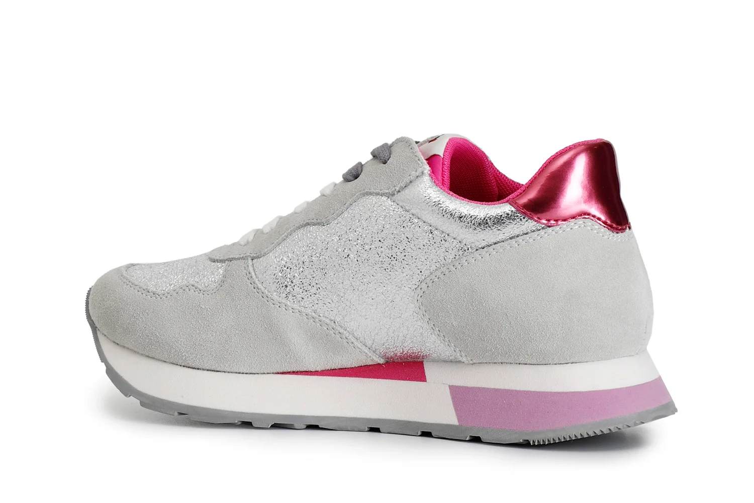 Sneakers in pelle scamosciata e glitter fuxia - vista 3