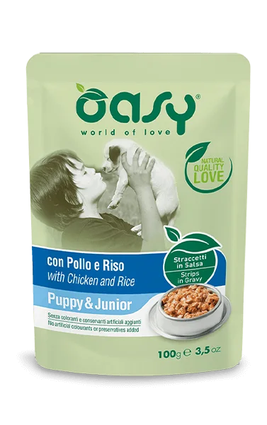 Oasy Wet Dog Straccetti Puppy E Junior Pollo E Riso