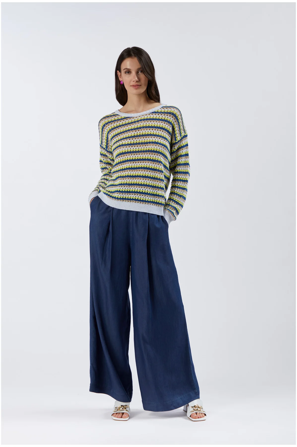 Maglia crochet a maniche lunghe multicolor