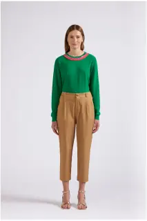 Pantaloni Chino con Pinces in Cotone