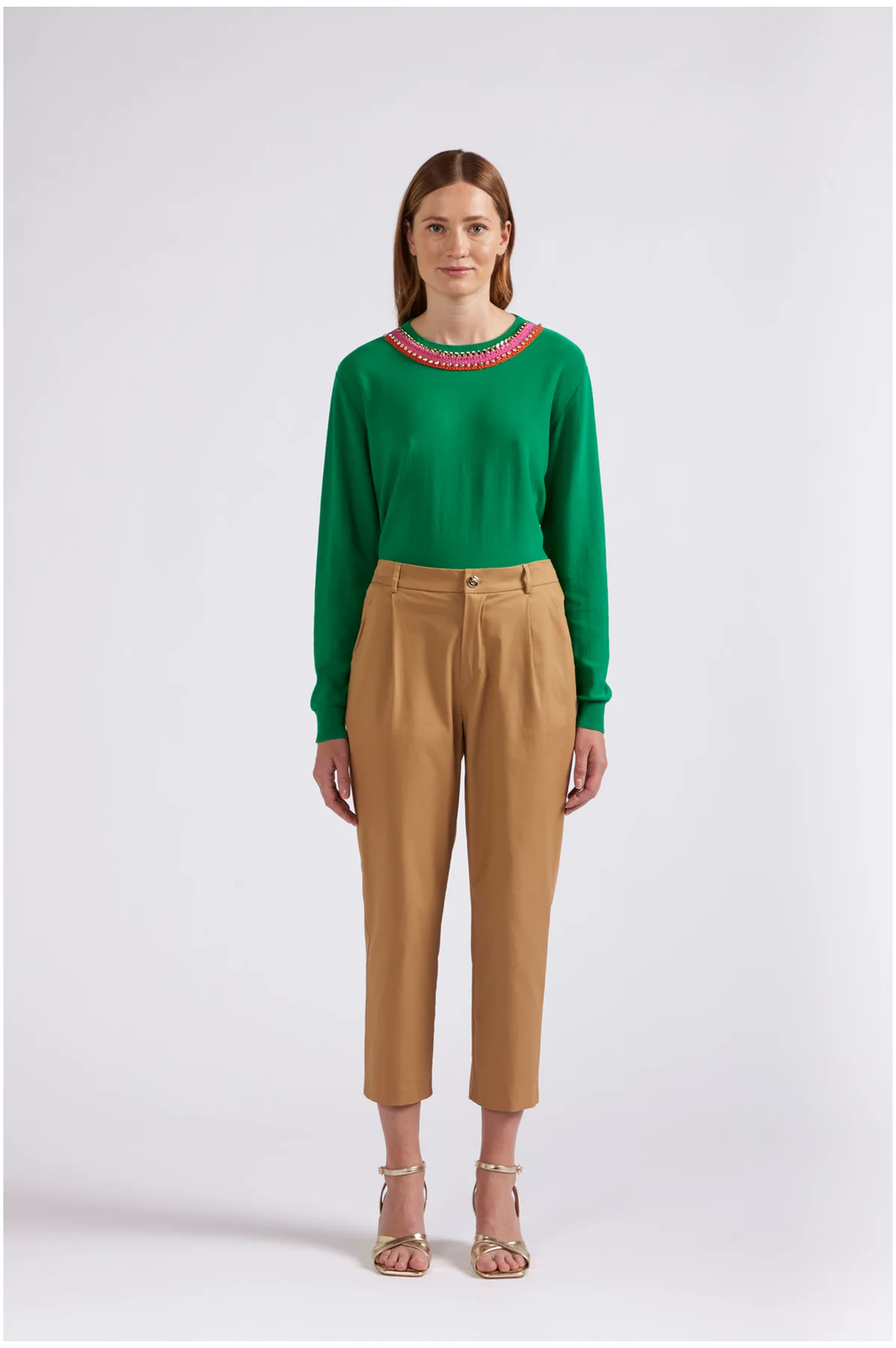 Pantaloni Chino con Pinces in Cotone