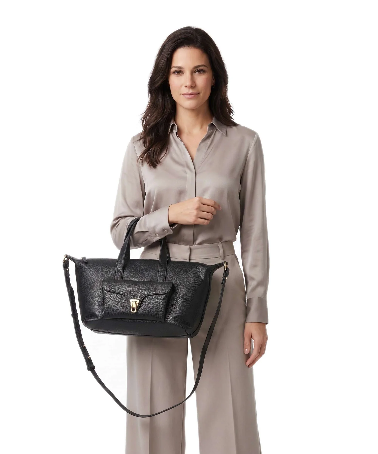 Coccinelle Borsa a Tracolla Pelle Donna Nera Stampa Logo