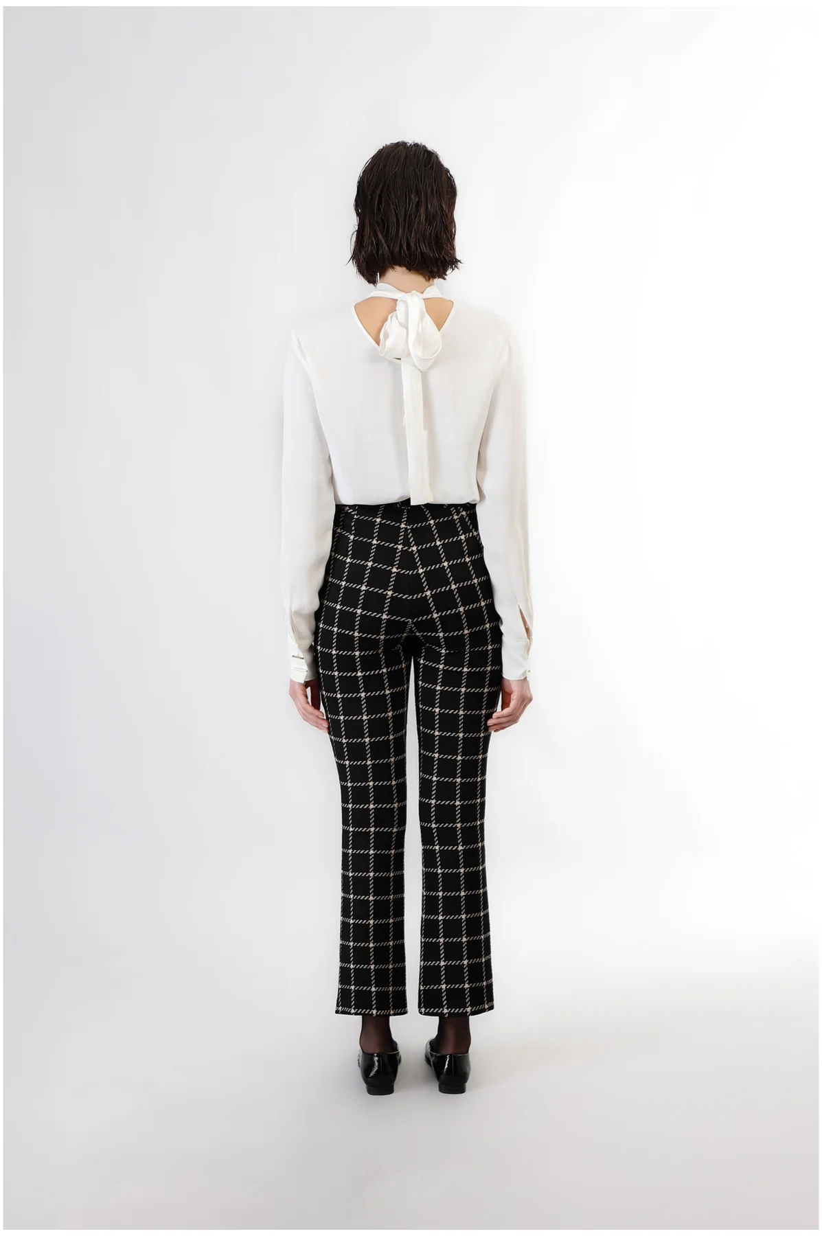 Pantaloni a zampa cropped in jacquard - vista 2