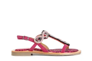 Sandali in camoscio e stampa maculata con strass fuxia