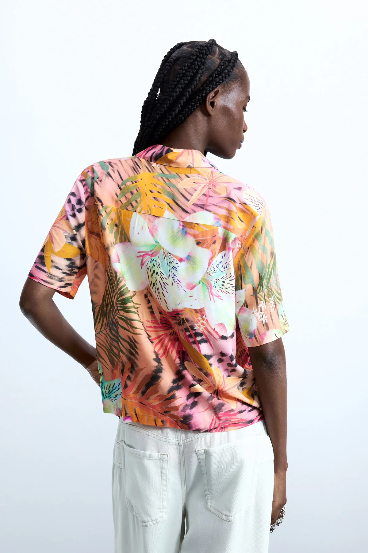 Camicia Maniche Corte Donna Arancione Stampa Logo - vista 3