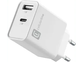 Caricabatterie Multiporta USB-C e USB-A 20W Cellularline