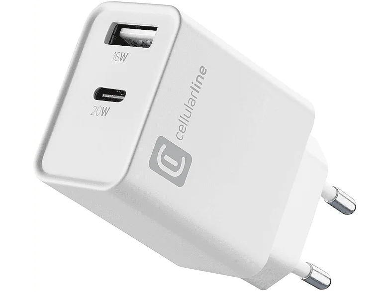 Caricabatterie Multiporta USB-C e USB-A 20W Cellularline