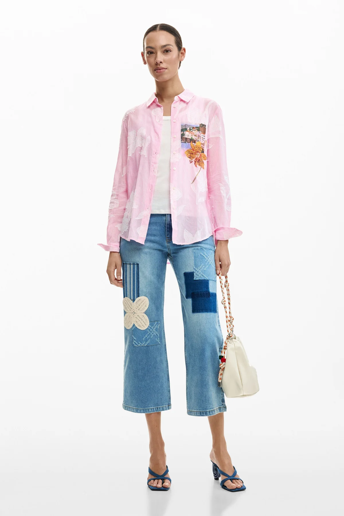 Camicia Maniche Lunghe Donna Rosa Stampa Logo
