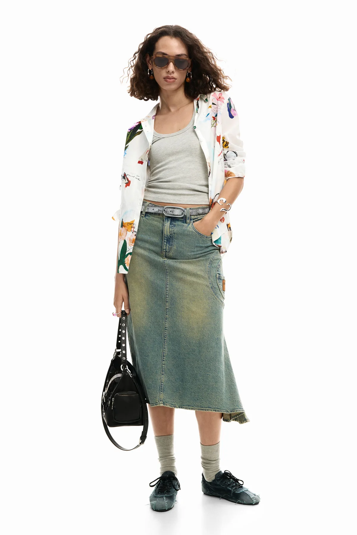Camicia Maniche Lunghe Donna Bianca Stampa Logo