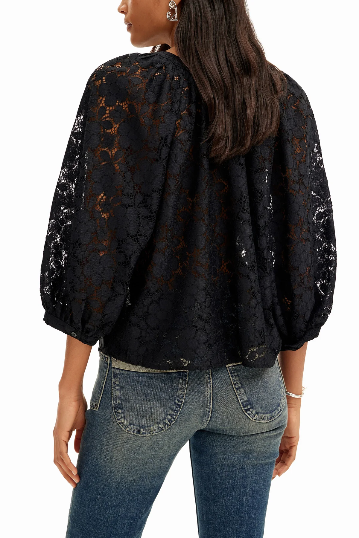 Desigual Camicia Maniche Lunghe Donna Nera Dettagli a Contrasto - vista 3