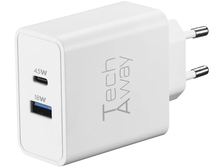 Caricabatterie Tech Away Gan+ 45 W 2 Porte USB A+C