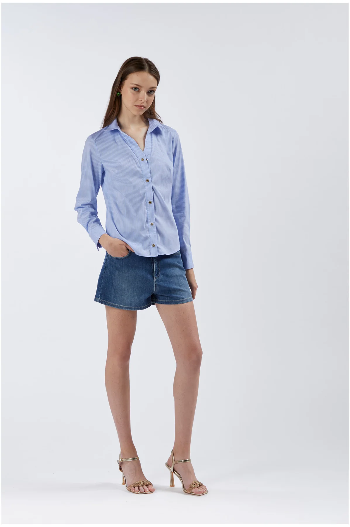 Camicia Avvitata in Tessuto Rigato Multiriga